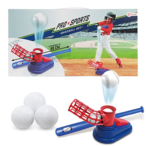 Toi-Toys Automatisches Baseball Set - mit Baseballschläger und 3 Basebälle - Ballspiel Sport Kinder Spielzug für Outdoor, Garten, Park Kleinkinder Geschenk Geburtstag - ab 6 Jahre