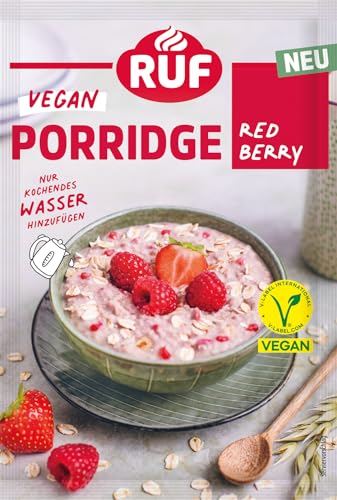 RUF Veganes Porridge Red Berry Oats, Haferbrei mit Erdbeeren & Himbeeren, einfache Zubereitung, Oatmeal im praktischen Portionsbeutel, 1 x 60 g