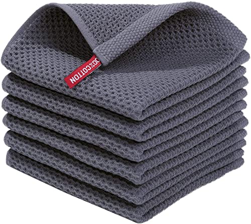 Moosfor Geschirrtücher 100% Baumwolle, 6er Set 30 x 30 cm, Weiche Geschirrhandtücher Küchenhandtücher Saugfähig Küchentücher Dicke Premium Geschirrtuch Spüllappen Putzlappen, Dunkelgrau