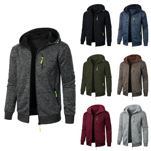 Caxndycing Hoodie Herren,Pullover Herren Zip up Langarm Hoodie mit Kapuze Kapuzenpullover mit Reißverschluss Sweatjacke Kordelzug Casual Sport Winter Sweatshirt Kapuzenjacke