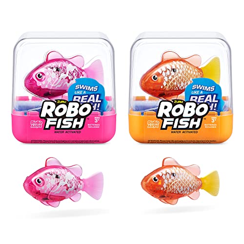 ROBO ALIVE Robo Fish Series 3 Roboter-Schwimmfisch, 2er Pack, rosa und lila, schwimmt in mehrere Richtungen, batteriebetrieben, Spielzeugfisch, Poolspielzeug (2er Pack, rosa und lila)