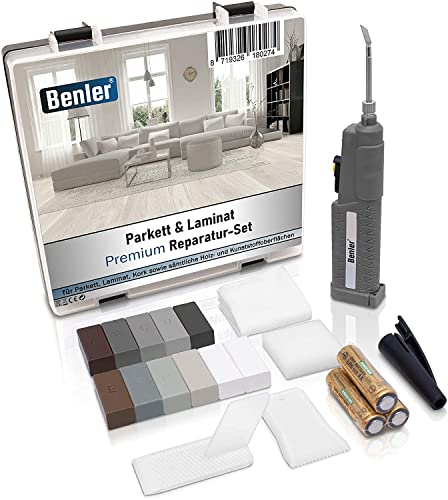 BENLER® NEU! - Holz Reparaturset Grau für Laminat Parkett und PVC Vinylboden- Holzkitt Hartwachs Reparatur Kit - Holzreparaturkit Ausbesserungsset mit Holzspachtelmasse