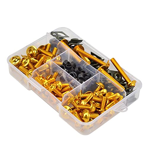 Torcarvh Motorrad Verkleidung Schrauben Kit Schrauben 177 Stück Karosserie Schrauben Mutter Ersatz CNC Legierung M6 M5 Motorräder Bolzen Clip Mutter für Motorrad Auto Zubehör (177 PCS-Gold)