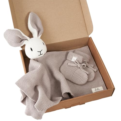 Livella Kuscheltuch „Hase“ mit Söckchen - Reine Bio-Baumwolle – Premium Schmusetuch, Kuscheldecke, Schmusedecke, Strickdecke - Samtweich & atmungsaktiv - Oeko-TEX® Standard 100 und GOTS Zertifiziert