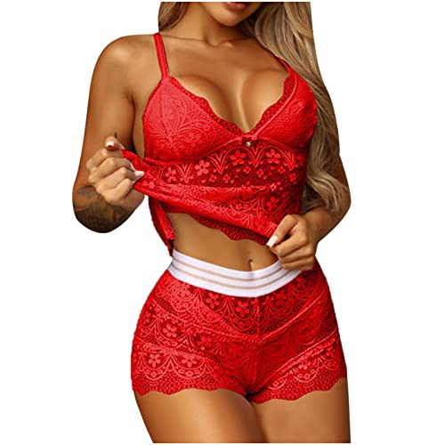 Awrvia Angebote des Tages Heute Dessous Damen Sexy Unterwäsche Push Up Spitzen-BH und Höschen Verstellbar Riemen 2-teiliges Set Erotisch Tüll Transparent Lingerie Hohe Taille Zweiteiliges