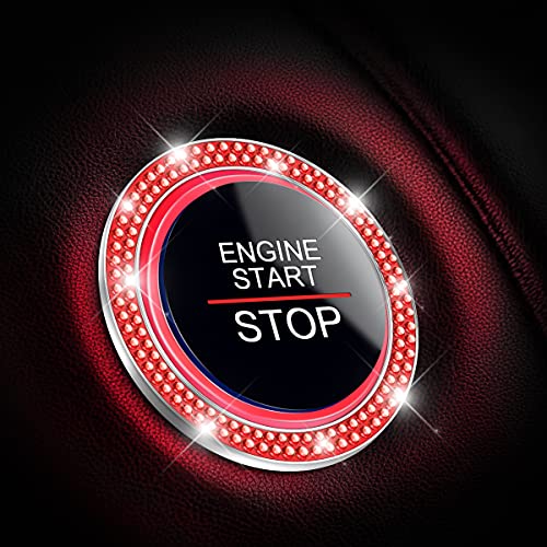 CGEAMDY 2 Stück Auto Motor Start Stop Button Ring, Universal Auto Kristall Strass Motor Starter Dekoration Ring, Auto Startknopf Dekorationsring Autoinnenraum (Rot)