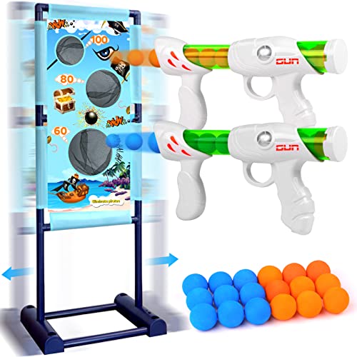 DX DA XIN Bewegliche Zielscheibe Set - Schießspiele für Kinder mit Bewegliches Ziel 2 Pcs Popper Pistole 18 Schaumball Spielzeug Kinder ab 5 6 7 8 9 Jahre Outdoor Spiele Geschenk für Junge