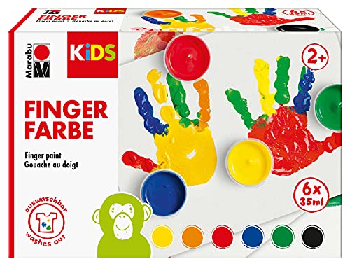 Marabu 0303000050800 - KiDS Fingerfarben-Set mit 6 leuchtenden Farben Ã 35 ml, parabenfrei, vegan, laktosefrei, glutenfrei, geeignet zum Malen für Kindergarten, Schule, Therapie und zu Hause