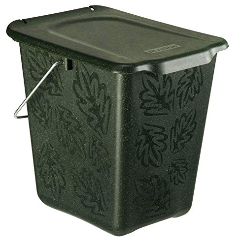 Rotho Greenline Komposteimer 7l mit Deckel und Henkel für die Küche, Kunststoff (PP recycelt) BPA-frei, grün, 7l (26.0 x 20.8 x 25.0 cm), Dunkelgrün