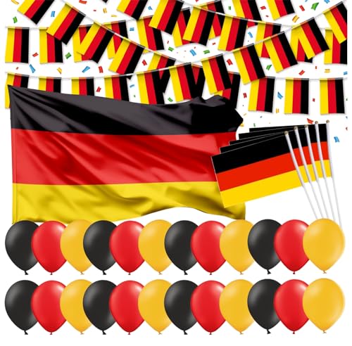 Dekotalent® XXL Deutschland Deko Dekoration Set Fanartikel Tischdekoration mit über 50 Teilen wie Luftballons & Wimpelkette & Servietten für Fußball WM, EM (XXL Set mit Fahne)