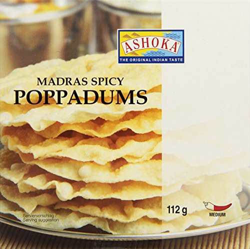 ASHOKA Poppadums, gewürzt Linsenmehlfladen Madras spicy (1 x 112 g)