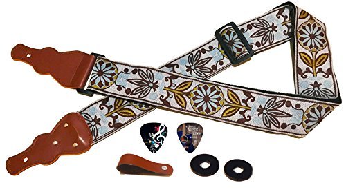 Gitarrengurt Unique Vintage Woven W/FREE BONUS- 2 Plektren + Strap Locks + Strap Button. Für Bass, elektrische und akustische Gitarren. Das beste Gitarrist-Geschenk durch Kunst-Tribut