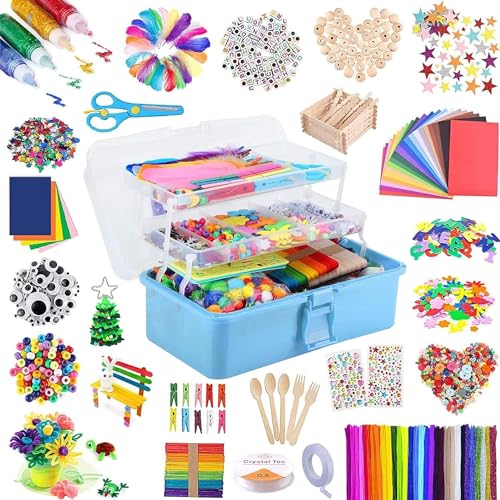 Drookaen Bastelkoffer Kinder, 3000+Stück DIY Bastelset Kinder, Bastelzubehör Bastelmaterial Scrapbooking, Bastelbedarf für Kinder Bastelset Mädchen Jungen 4 5 6 7 8 Jahre Geschenk