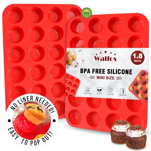 Walfos Mini Silikon Cupcake Pan Set,2 Stück Mini 24 Tassen Muffin Form, BPA frei und spülmaschinenfest, Antihaft-Silikon-Backform, ideal für die Herstellung von Muffin-Kuchen