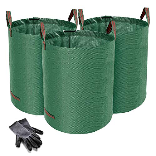 Norjews 3X 272L Gartensack Laubsack Gartenabfallsack, stabil - Gartensäcke für Gartenabfälle, Grünschnittsäcke faltbar, wasserdicht, robust aus Polypropylen-Gewebe 150gsm (inkl. Gartenhandschuhe)