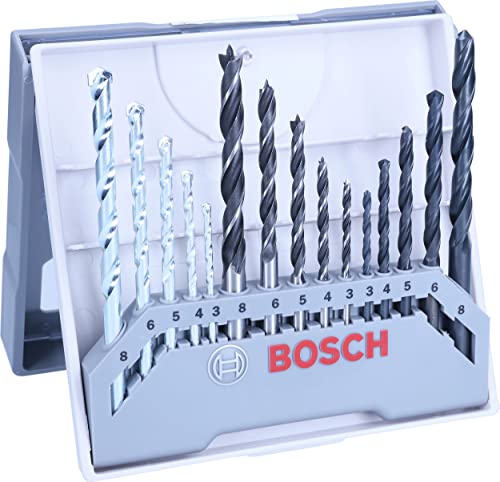 Bosch Accessories Bosch Professional 15tlg. Gemischtes Bohrer-Set (für Holz, Stein, Metall, mit Rundschaft, Ø 3-8 mm, Zubehör für Bohrmaschinen)