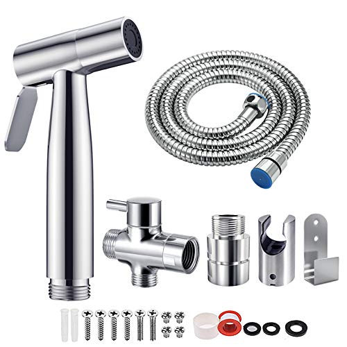 BMK Handbrause Bad Bidet für Bidet Armaturen WC mit G1/2" Ventil und eine G3/8" Toilette Adapte Waschen Edelstahl Duschkopf Windel Dusche Tierbad Wasserspar Wand waschen