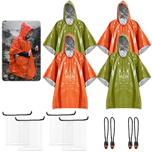 Eco-Fused Notfall-Regenponchos mit Kapuze und Überleben-Pfeifen – wetterfeste thermische Outdoor-Überleben-Zubehör-Essentials – Camping, Wandern,