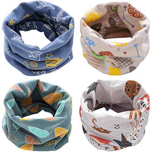 Yogopro Loop Schal Kinder,4 Stück Loop Schal Halstuch Jungen Mädchen Baumwolle Schlauchschal Nackenwärmer Multifunktionstuch für Winter, Frühling, Herbst