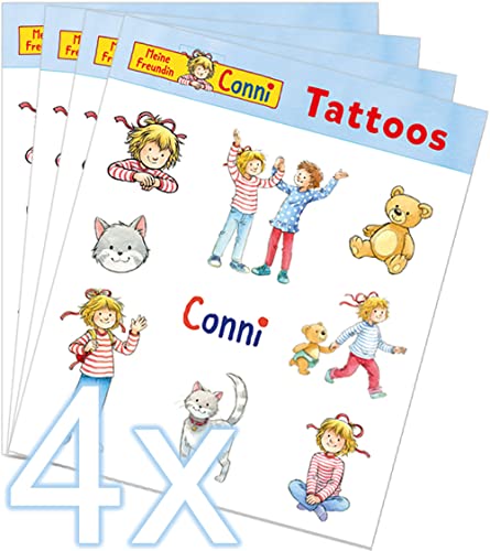 Mega Tattoo Set * CONNI - MEINE FREUNDIN * als Mitgebsel, Geschenk oder zum Spielen | 4 Bögen mit 36 Tattoos | Mädchen Aufkleber Bilder Sticker Kinder Kindergeburtstag Geburtstag