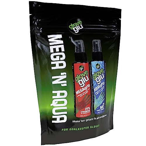 gloveglu Men's MEGA + Aqua Bundle Bag Megagrip Aquagrip 120ml Bottle Improve Goalkeeper Glove Grip