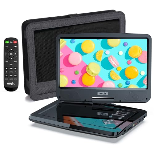 SUNPIN 12,5 Zoll Tragbarer DVD Player mit 10,5 Zoll HD Schwenkbaren Bildschirm, Stereo-Lautsprecher&Dual-Kopfhörer-Buchse, Unterstützung Sync TV/USB/SD-Karte, Auto Kopfstütze Halterung, Schwarz