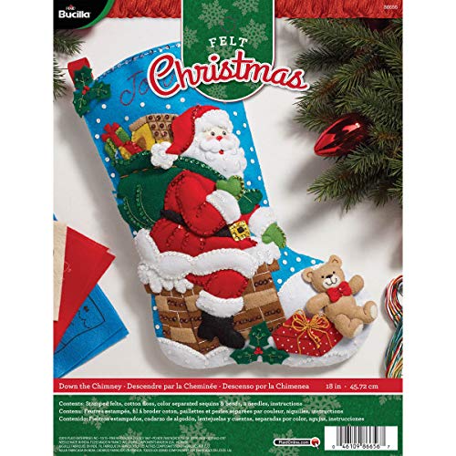 Bucilla 18 Weihnachtsstrumpf-Applikation aus Filz, 86656 durch den Schornstein, Blue, White And Red, 45,7 cm