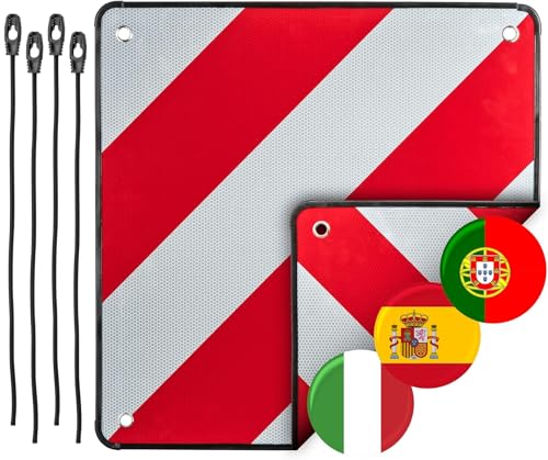 Warntafel 2in1 für Italien Spanien und Portugal Aluminium 50x50 cm weiß-rot reflektierend für Fahrradträger Heckträger Wohnwagen Wohnmobil Camper