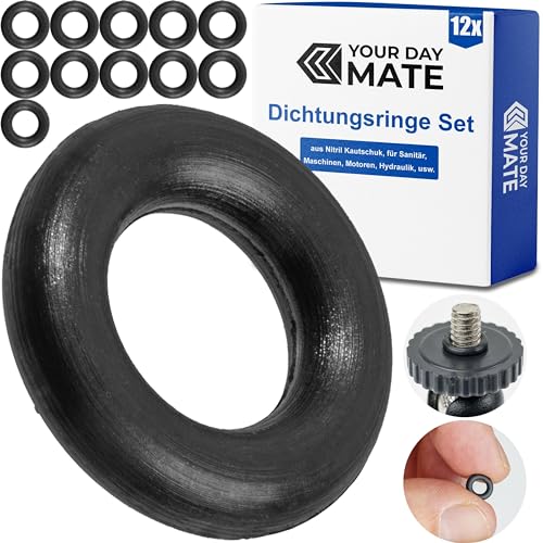 Dichtungsringe Set, 12 Stück, AD Ø 8 mm, ID Ø 4 mm, Dicke 2 mm, in Schwarz, aus Nitril Kautschuk, Gummiringe für Reparatur von Sanitär, Maschinen, Motoren, Dichtungsset Gummi O-Ring, Flachdichtung