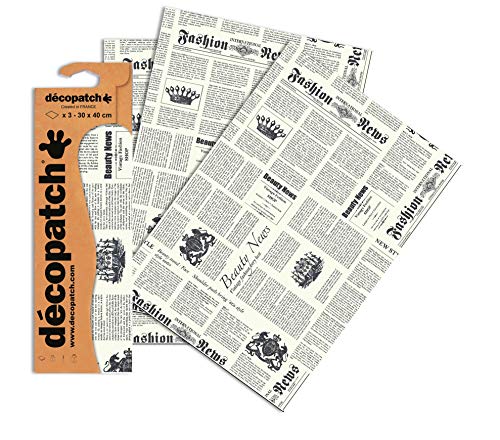 Decopatch Papier No. 770 (weiß schwarz Zeitung, 395 x 298 mm) 3er Pack