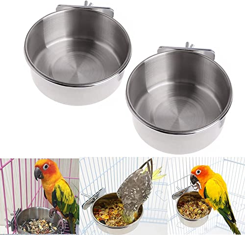 2 Stücke Edelstahl Vogelnapf Futter Schüssel Futternapf, Fütterungsbecher zum Aufhängen Käfig-Futterstation für Samen für Vogel Papageien (10 cm)