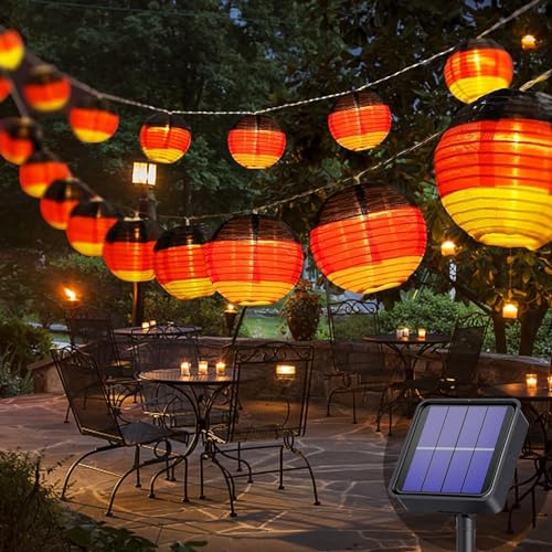 Cnulenzt Solar Lichterkette Lampion mit Deutschland Flaggen-8M 30 LED Lampion Lichterkette, für Tag der Deutschen Einheit Deko, Terrasse, Garten, Partydekoration (Warmweiß)