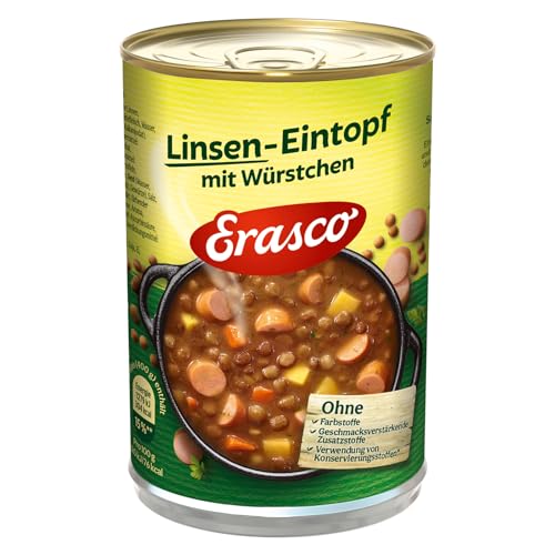 Erasco Linsen-Eintopf mit Würstchen (1 x 400g), In nur 5 Minuten fertig – Ausgewähltes Gemüse – Einfach köstlich - Ohne Schnickschnack