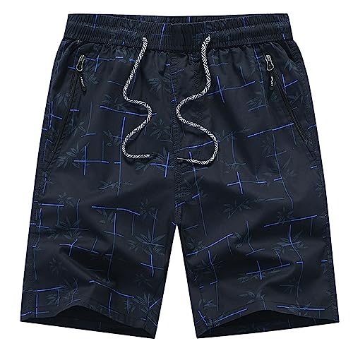 QWUVEDS Herren-Cargo-Shorts für Frühling Sommer, Straße, Freizeit, Sport, mehrere Taschen, Kordelzug, Stretch-Taille, Farbe Herren Shorts Radhose Herren Kurze Hosen Herren Sport (Dark Blue, XXXXL)