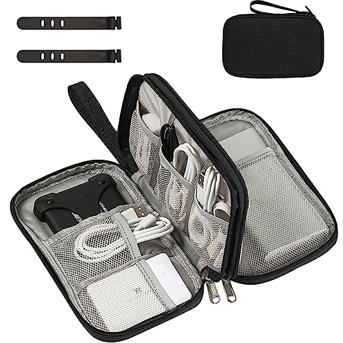 OdiuK Kabeltasche Elektronische Tasche Universal Kabelorganizer Tasche mit 2 PCS Drahtbinder, Reisekabel Organizer Doppelschicht Reise Elektronik Zubehör Tasche für USB Ladekabel Powerbank(Schwarz)