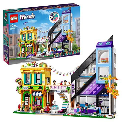 LEGO 41732 Friends Stadtzentrum, kreatives Modular Building Spielzeug, Dekorieren & Ausstellen im Puppenhaus mit 9 Figuren, Wohnung und Geschäften, 2023 Charaktere