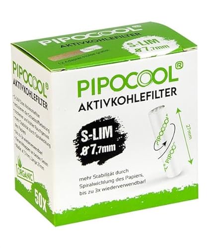 PipoCool Aktivkohlefilter S-LIM ø 7,7mm, 50er Packung inkl. Zigaretten-Adapter bis zu 3x wiederverwendbar