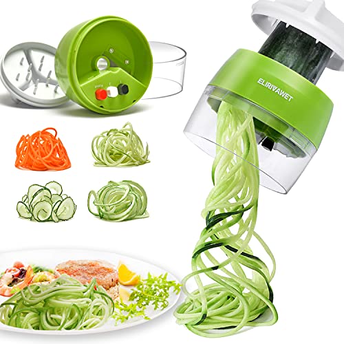 ELIRIVAWET 4 in1 Spiralschneider Hand für Gemüsespaghetti, Gemüse Spiralschneider, Gemüsehobel für Karotte, Gurke, Kartoffel,Kürbis, Zucchini, Zwiebel