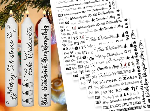 Sugeru 6 PCS Kerzentattoos Weihnachten (200+ Muster) - DIN A5,Wassertransferdruck | DIY asserschiebefolie Kerzen | Kerzenaufkleber Weihnachts Sticker | Kerzen Dekorieren | Ostern,Adventskerze (Ⅲ)