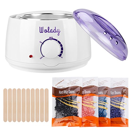 Wolady Wachserhitzer zur Haarentfernung mit Warmwachs, professionell, 500 ml, mit 4 Wachsbeuteln und 10 Stäbchen zur Haarentfernung Gesicht, Arme, Beine, Achseln