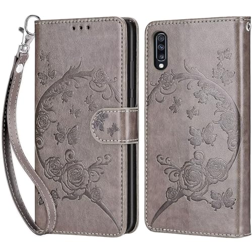 Tivenfezk Nadoli Handyhülle für Samsung Galaxy A50/A30S,Blumen Schmetterling Hülle PU Leder Klapphülle Klappbar Schutzhülle Handytasche Stoßfeste Brieftasche Flip Case Cover