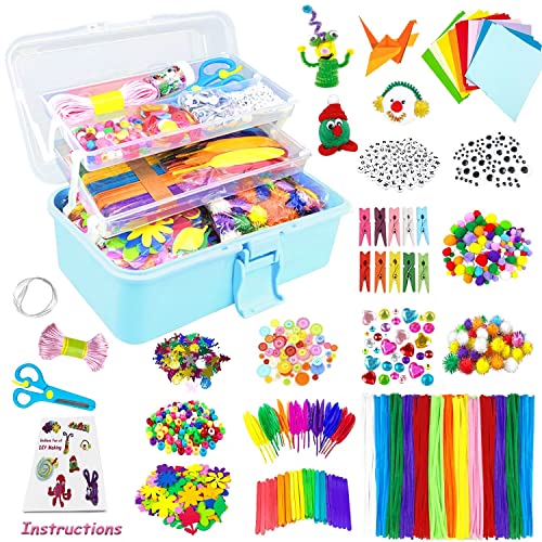 3000 Stück Bastelset Kinder DIY Basteln Bastelkoffer Bastelbedarf Material Set mit Pfeifenreiniger Kulleraugen Kreativ Scrapbooking Bastelbox Bastelsets für Mädchen Jungen 4 5 6 7 8 Jahre Geschenk