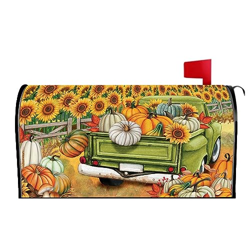 Hooetoon Fall Mailbox Covers Magnetic Standard Size Autumn Harvest Sunflower Pumpkin Vinyl Magnetic Mailbox Cover for Garden Yard Outdoor Decor 18" X 21"