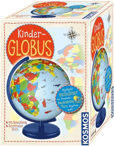 Kosmos 673024 Kinder-Globus, ab 5 Jahren, mit Beleuchtung, Durchmesser 26 cm, Lernspielzeug für Kinder und Deko fürs Kinderzimmer