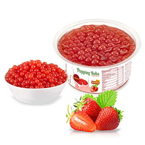 Bubble Tea Perlen - ERDBEERE - 490g Original Popping Boba Fruchtperlen für Bubble Tea - 100% Vegan und Glutenfrei - Genuss für Augen und Gaumen!