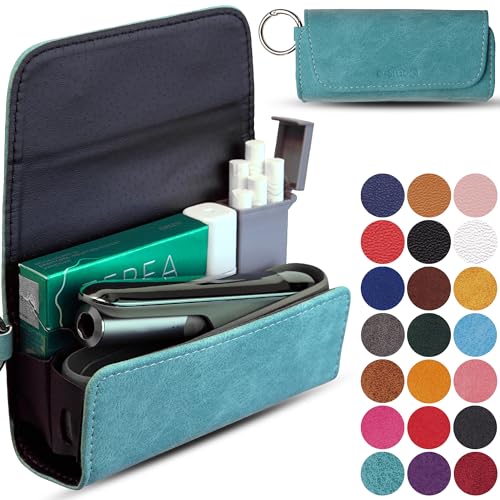 [20+ Farben] e-smoQ Tasche für IQOS ILUMA Hülle, Hochwertiges Etui Organizer für IQOS Iluma Zubehör (turkis)