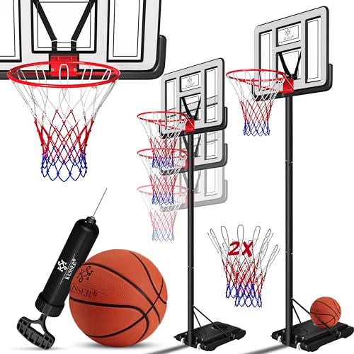 KESSER® Basketballkorb Premium Ständer Rollen Inkl. Basketball, 2x Netz + Pumpe verstellbare Korbhöhe 230 bis 305 cm höhenverstellbar Korbanlage Outdoor komplett Basketballanlage für Erwachsene Kinder