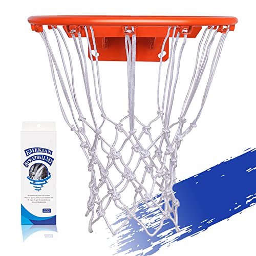 EMEKIAN Sport-Basketballnetz, Schwerlast Strapazierfähiges Ersatz-Basketballnetz für Allwetter drinnen/draußen, 12 Schlaufen für professionelle Standardgröße, Kugel Nadel 1 Stück (Weiß (1 Stück))