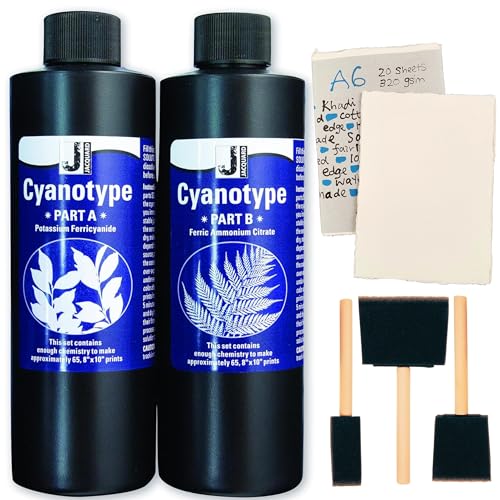 Cyanotype Kit für Sonnendruckpapier, gebündelt mit handgefertigtem Künstlerpapier, Schaumpinsel & Tipps Blatt - Machen Sie Ihr eigenes lichtempfindliches Papier für Sonnenographie, Solardrucke