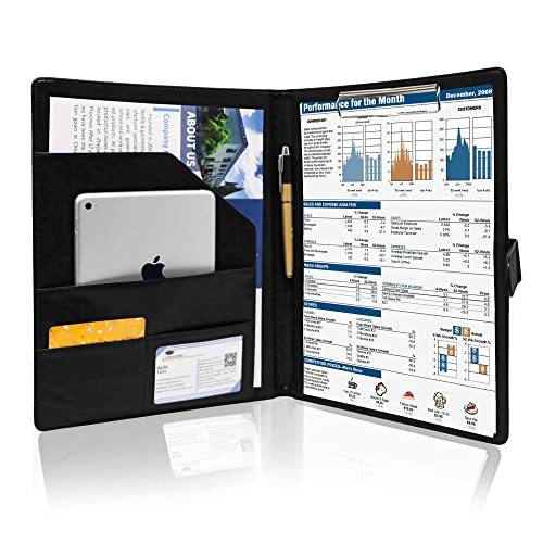 GraduatePro Schreibmappe A4 Klemmbrett Mappe mit Magnetischer Verschluss, organizer büro mappe, Schwarz Ordner, Dokumentenmappe für Unternehmen